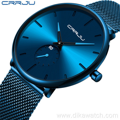 CRRJU 2150 Men Quartz Luxury Brand Watch Black Stainless Steel Minimalist Male Analog Clock Waterproof Watches Men Wrist Digital